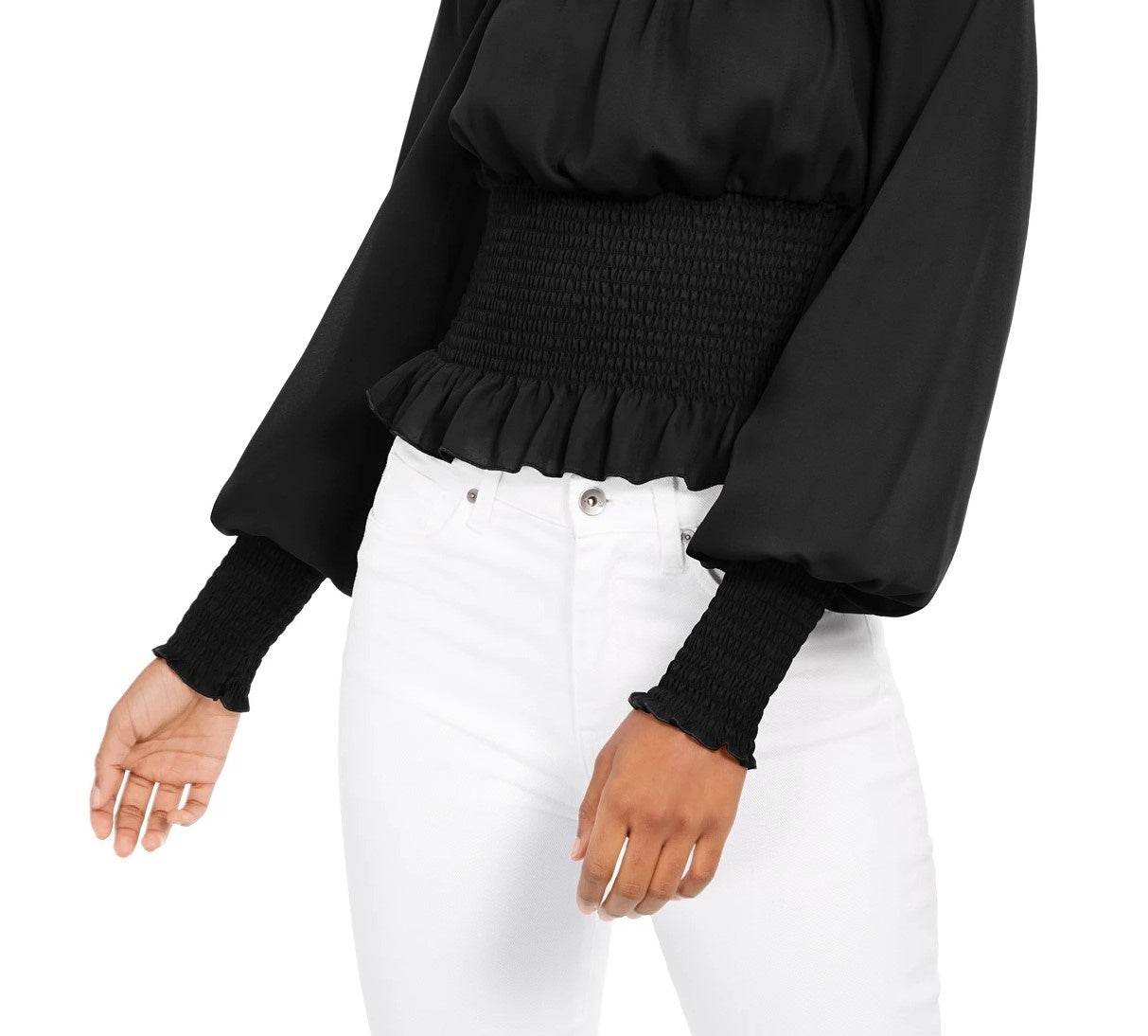 Blusa camponesa com cintura franzida Ultra Flirt Juniors, preta, tamanho extragrande