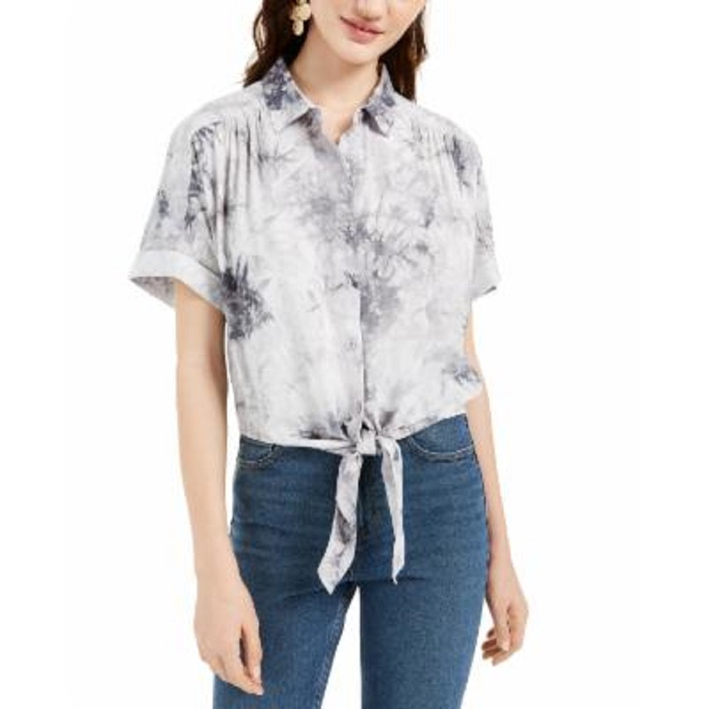 Camisa Tie-Dye Tie-Hem Ultra Flirt Juniors Cinza Tamanho X-G