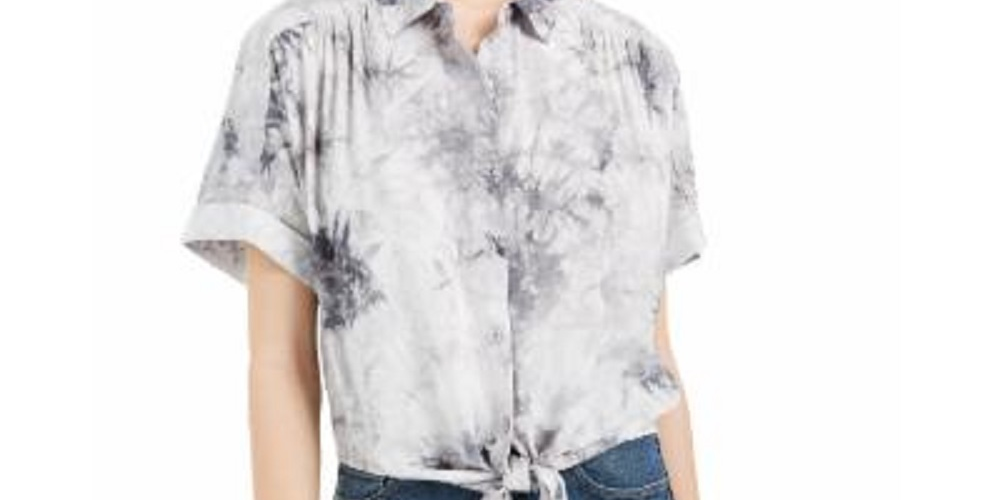 Camisa Tie-Dye Tie-Hem Ultra Flirt Juniors Cinza Tamanho X-G
