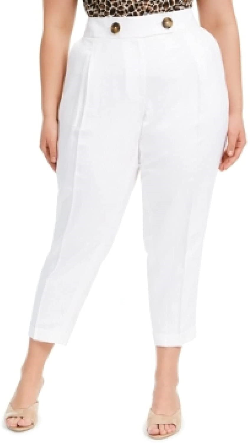 Calça feminina Calvin Klein de linho slim-ankle, branca, tamanho 8