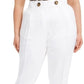 Calça feminina Calvin Klein de linho slim-ankle, branca, tamanho 8
