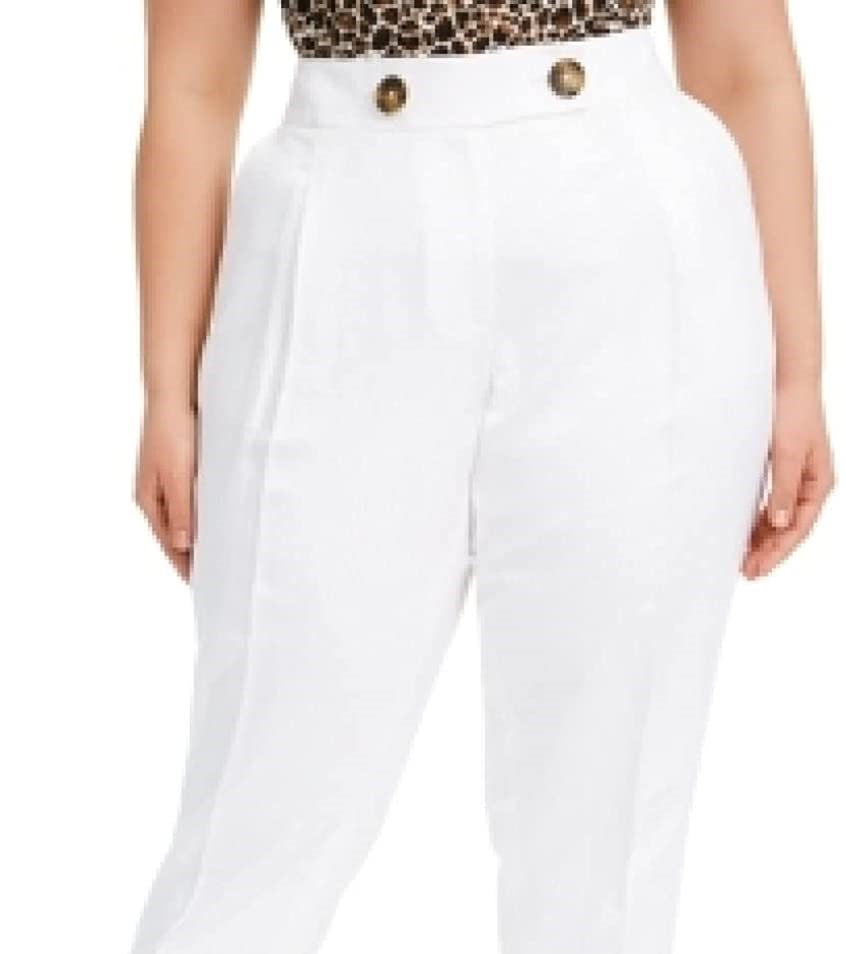 Calça feminina Calvin Klein de linho slim-ankle, branca, tamanho 8