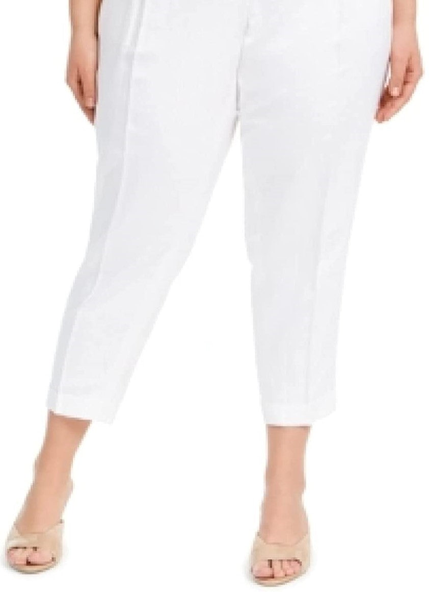 Calça feminina Calvin Klein de linho slim-ankle, branca, tamanho 8