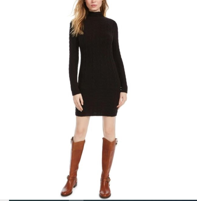 Vestido suéter de tricô trançado feminino Kit &amp; Sky, preto, tamanho grande