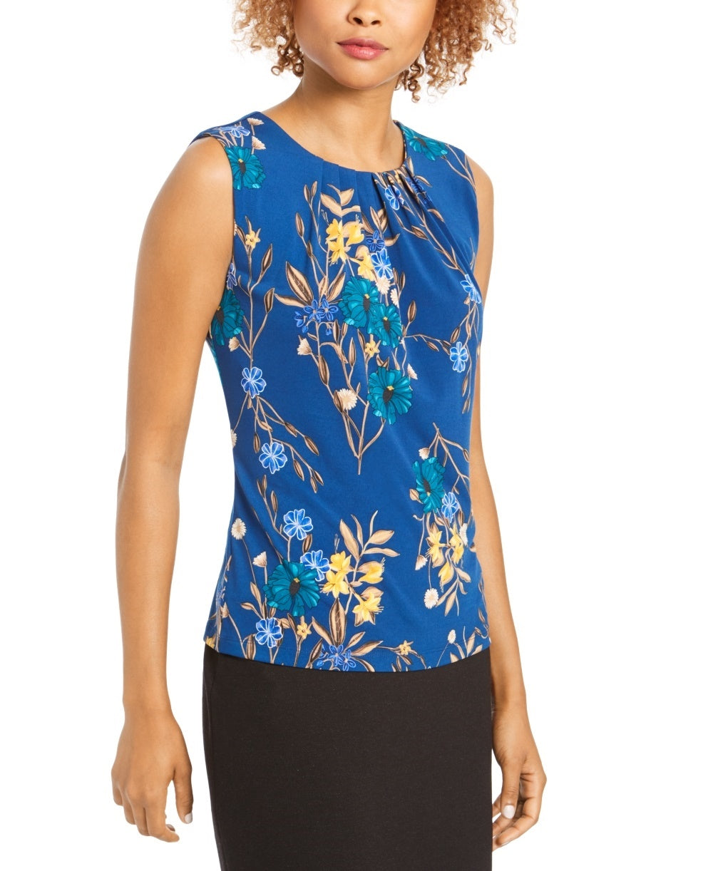 Blusa Calvin Klein Feminina Estampa Floral Plissada Azul Tamanho X-G