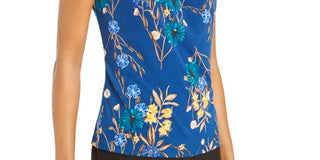 Blusa Calvin Klein Feminina Estampa Floral Plissada Azul Tamanho X-G