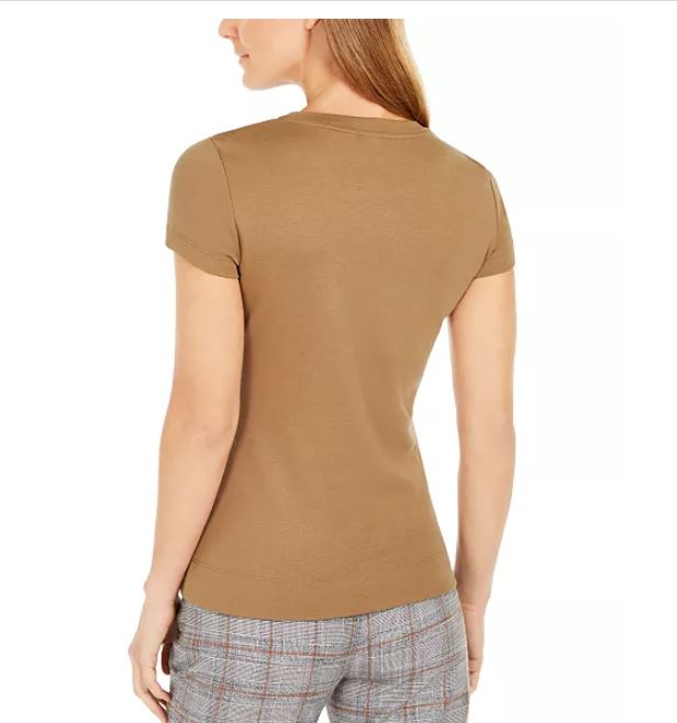 Camiseta Calvin Klein Feminina Manga Curta Algodão Marrom Tamanho P