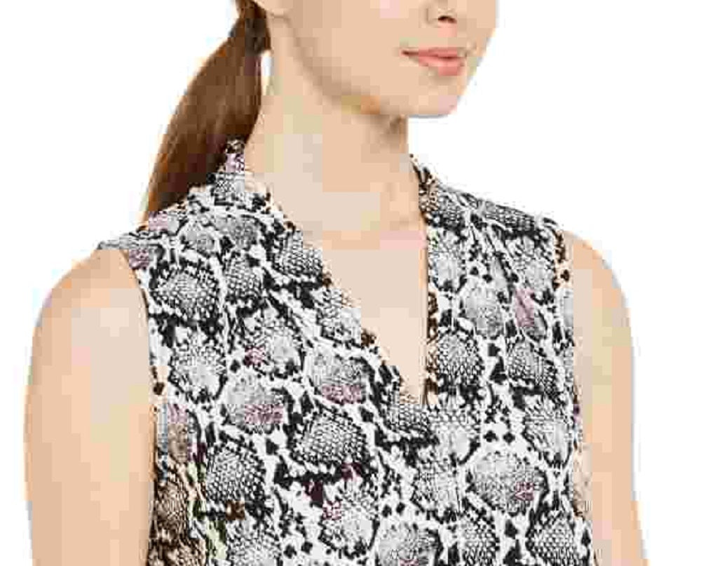 Blusa feminina sem mangas com estampa de pele de cobra Calvin Klein, tamanho grande, cor carvão