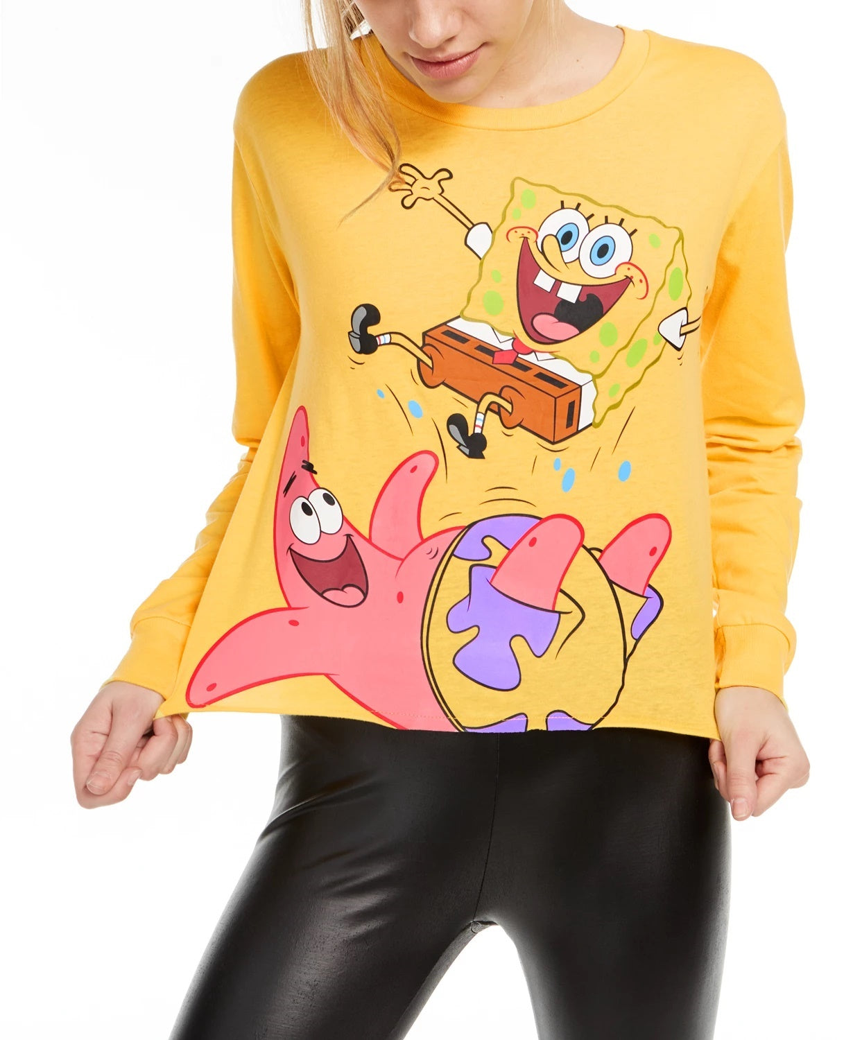 Camiseta estampada de Bob Esponja de manga comprida Nickelodeon Junior, tamanho grande, dourada