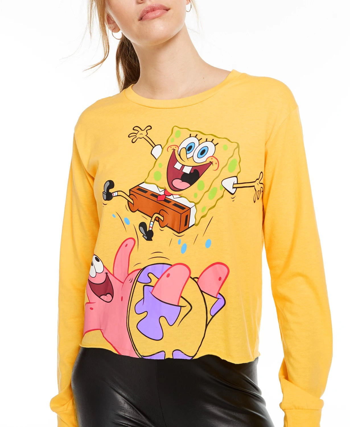 Camiseta estampada de Bob Esponja de manga comprida Nickelodeon Junior, tamanho grande, dourada