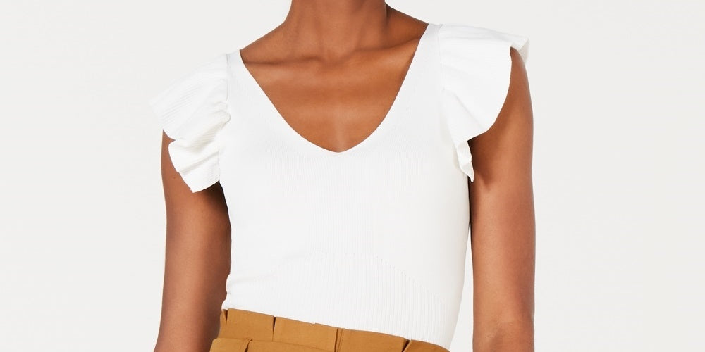 Blusa de malha com babados Sarah Lucy Paris feminina, branca, tamanho pequeno