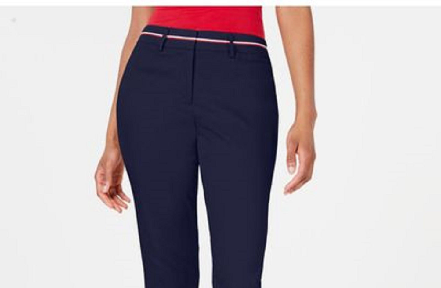 Calça feminina Tommy Hilfiger com acabamento em fita, azul-marinho, tamanho 16
