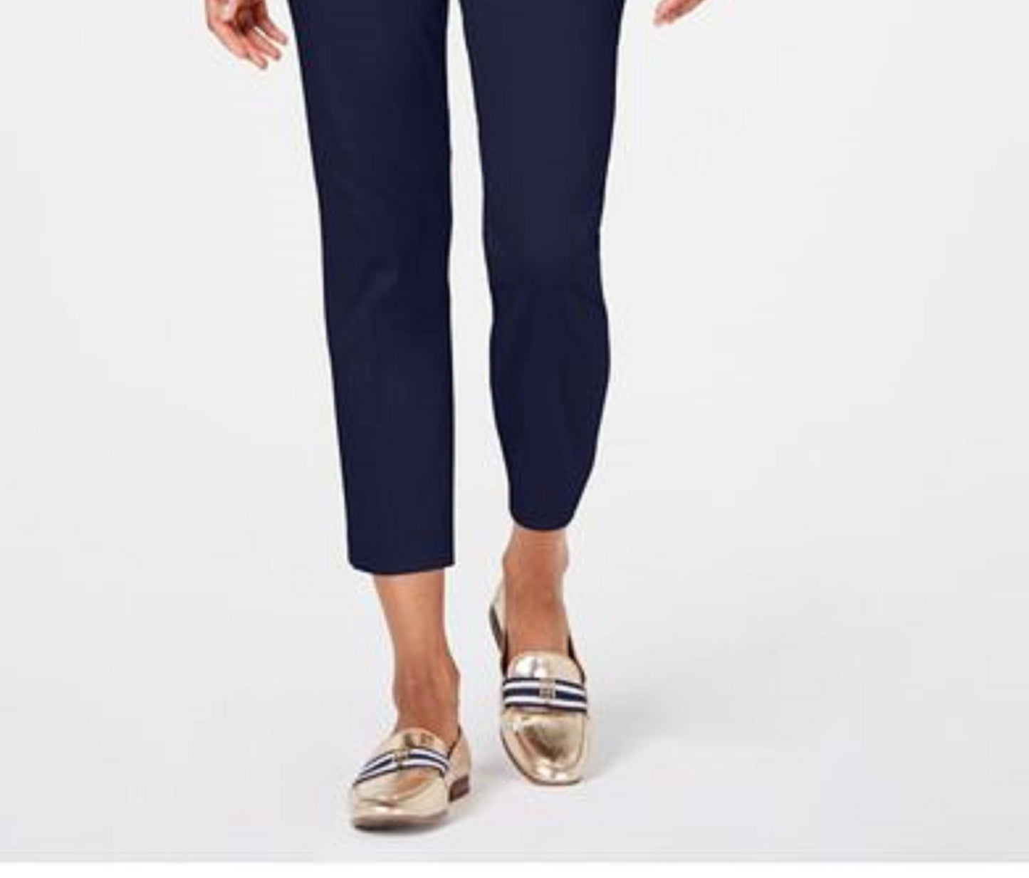 Calça feminina Tommy Hilfiger com acabamento em fita, azul-marinho, tamanho 16