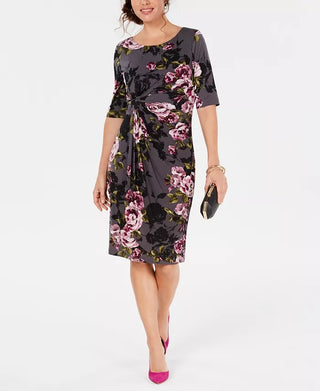Connected Women's Floral Print Sarong Dress Charcoal Size 8 Petite