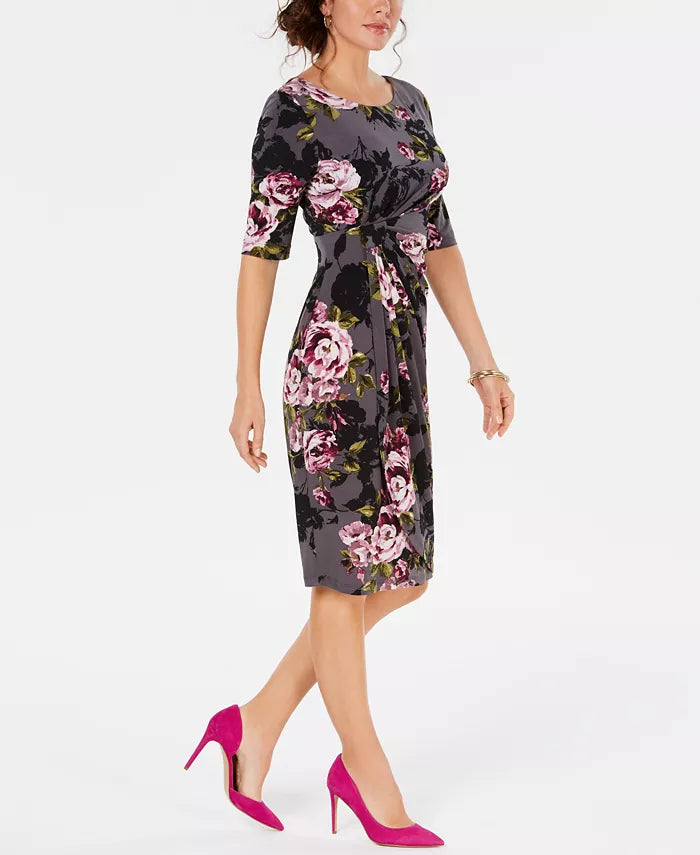 Vestido sarongue feminino com estampa floral Connected, cor carvão, tamanho 8, pequeno