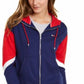 Tommy Hilfiger Sport Moletom com capuz feminino com zíper e blocos de cores, azul, tamanho extra grande