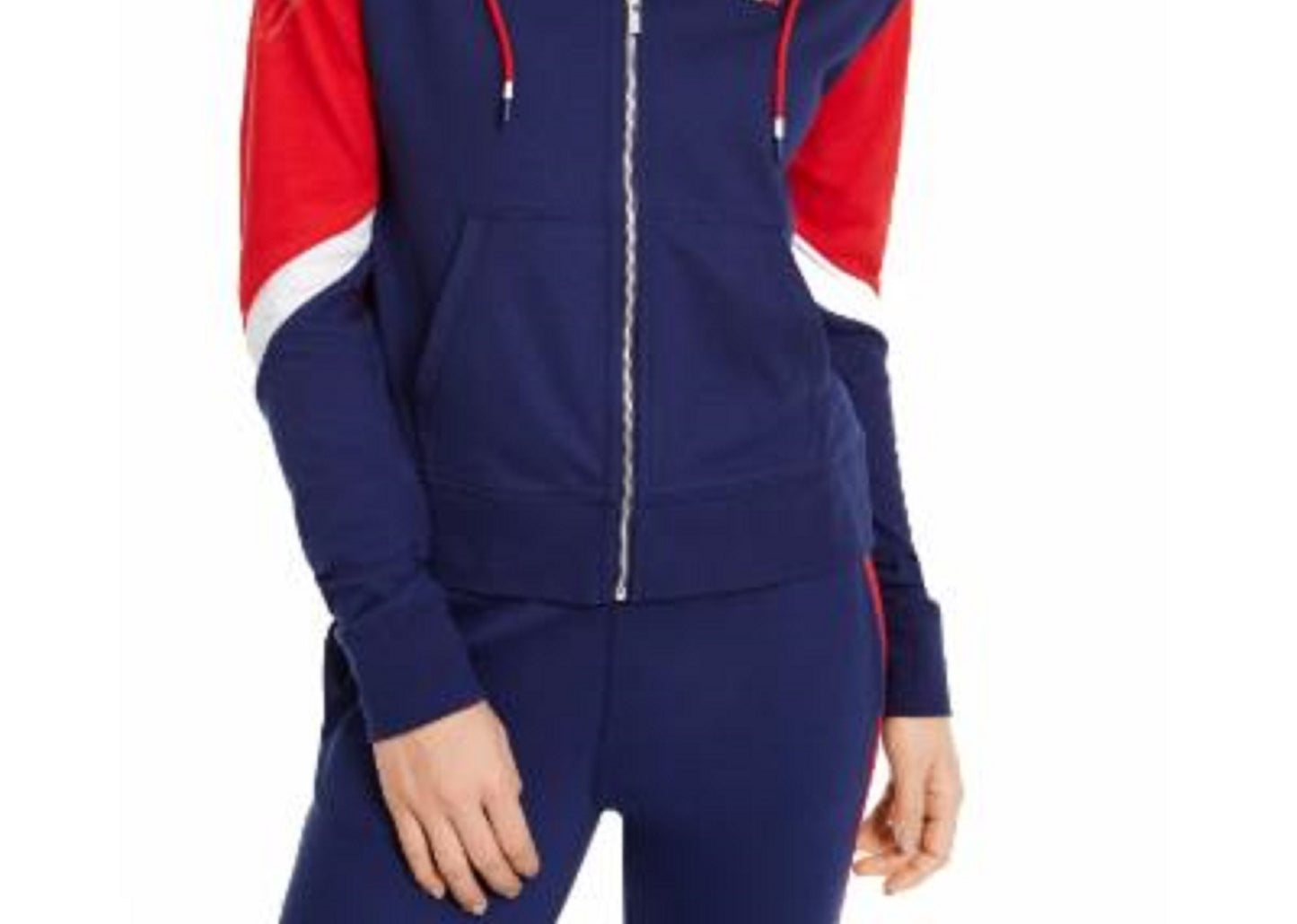 Tommy Hilfiger Sport Moletom com capuz feminino com zíper e blocos de cores, azul, tamanho extra grande