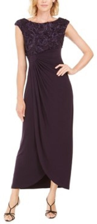 Connected Women's Soutache Faux-Wrap Gown Dark Purple Size 10 Petite