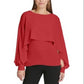Top DKNY feminino com sobreposição de capa, vermelho, tamanho médio