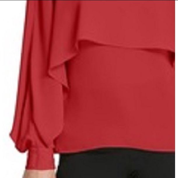 Top DKNY feminino com sobreposição de capa, vermelho, tamanho médio