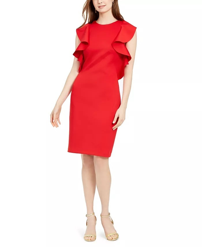vince-camuto-womens-ruffled-sheath-dress-red-size-9