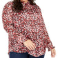 Tommy Hilfiger Top feminino plus size estampado com babados e botões frontais, vermelho, tamanho 2X