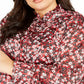 Tommy Hilfiger Top feminino plus size estampado com babados e botões frontais, vermelho, tamanho 2X