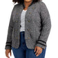 Jaqueta Tommy Hilfiger Plus Size Feminina, Trespassada, Aberta na Frente, Cinza Escuro, Tamanho 3X
