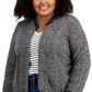Jaqueta Tommy Hilfiger Plus Size Feminina, Trespassada, Aberta na Frente, Cinza Escuro, Tamanho 3X