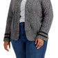 Jaqueta Tommy Hilfiger Plus Size Feminina, Trespassada, Aberta na Frente, Cinza Escuro, Tamanho 3X