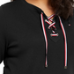 Tommy Hilfiger Blusa de malha waffle com cadarço feminina, preta, tamanho 2X