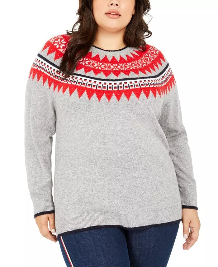 Suéter Tommy Hilfiger Feminino Plus Wool Blend com Acabamento Canelado Cinza Tamanho 2X