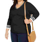 Suéter Tommy Hilfiger Plus Size Feminino de Algodão com Gola V Preto Tamanho 2X