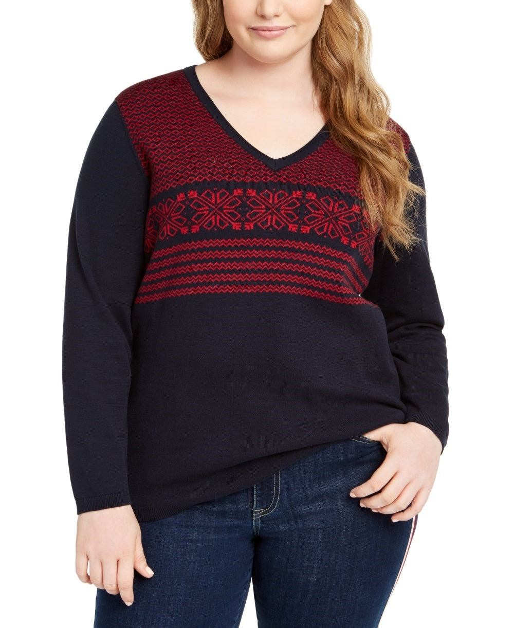 Suéter Tommy Hilfiger Feminino Cotton Ivy Fair Isle Azul Tamanho 2X