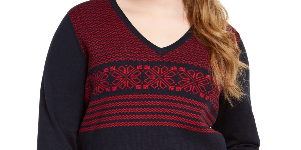 Suéter Tommy Hilfiger Feminino Cotton Ivy Fair Isle Azul Tamanho 2X