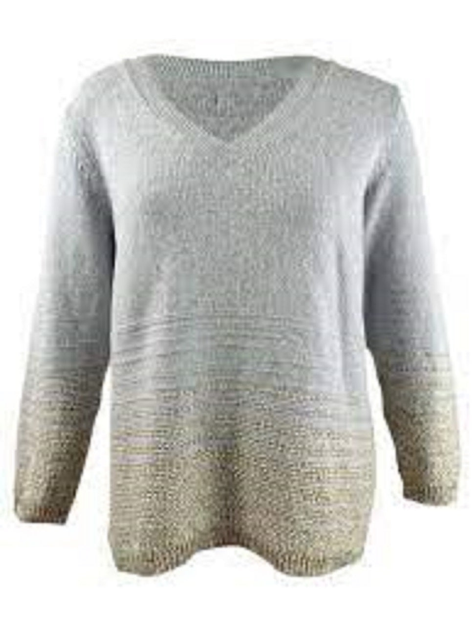 Suéter Calvin Klein Plus Size Feminino Listrado Metálico Gola V Cinza Tamanho 3X