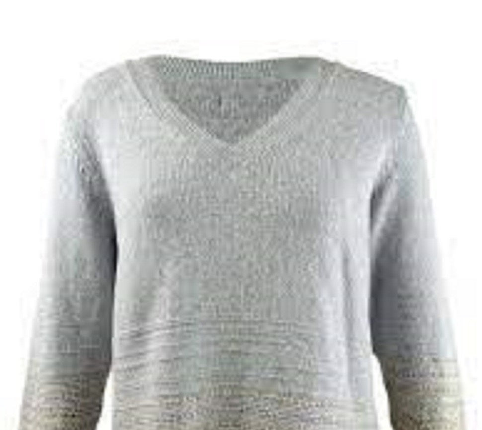 Suéter Calvin Klein Plus Size Feminino Listrado Metálico Gola V Cinza Tamanho 3X