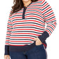 Tommy Hilfiger Blusa feminina plus size listrada metálica com botões, branca, tamanho 1X