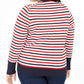 Tommy Hilfiger Blusa feminina plus size listrada metálica com botões, branca, tamanho 1X