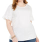 Blusa feminina Michael Kors plus size com estampa metálica e mangas bufantes, branca, tamanho 3X