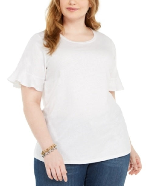 Blusa feminina Michael Kors plus size com estampa metálica e mangas bufantes, branca, tamanho 3X