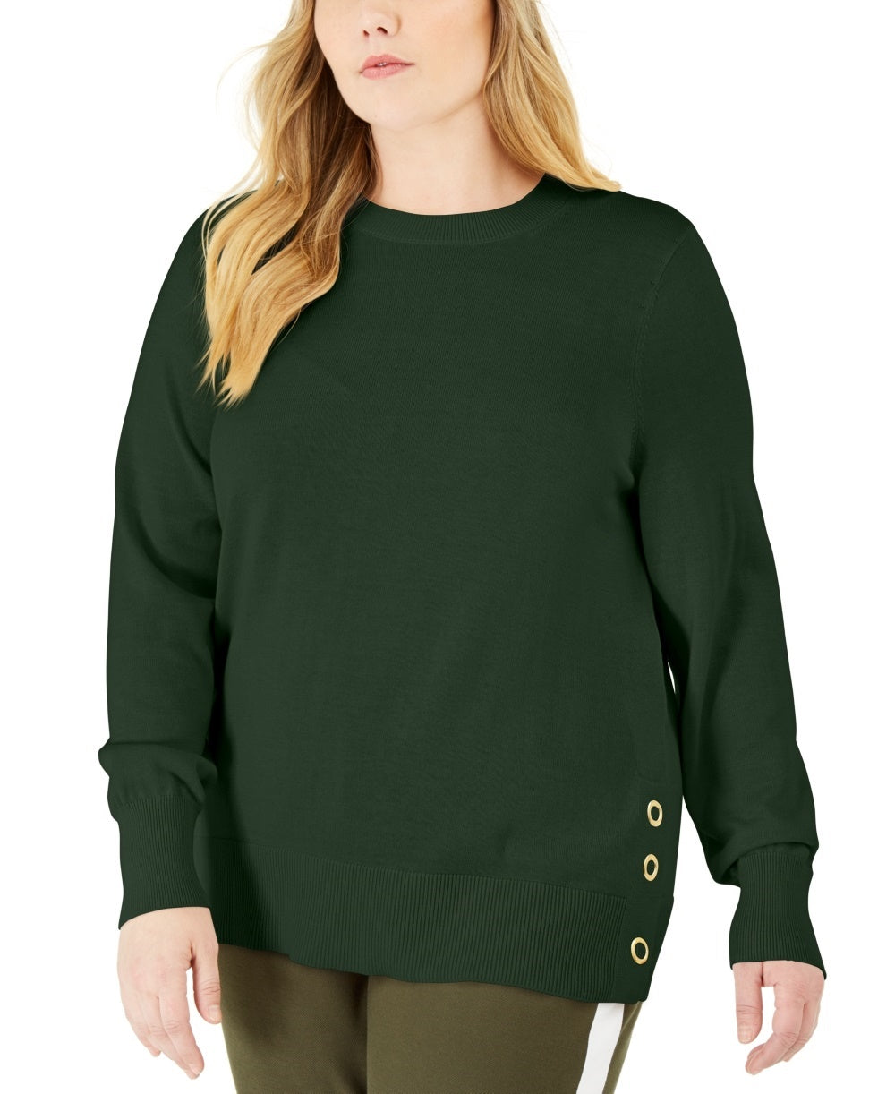 Suéter feminino Michael Kors com detalhe de ilhós verde, tamanho 3X