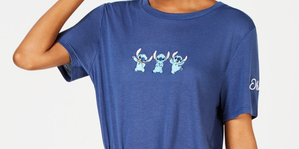 Camiseta Stitch Disney Juniors Azul Marinho Tamanho Médio