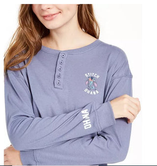 Camiseta Stitch Henley da Disney Junior, tamanho P, azul marinho