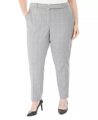 Calça Calvin Klein Plus Size Estampada com Cinto Feminina Cinza Tamanho 20W