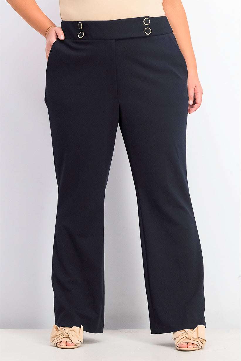 Calça social plus size com detalhe de botão Calvin Klein feminina, azul, tamanho 16W