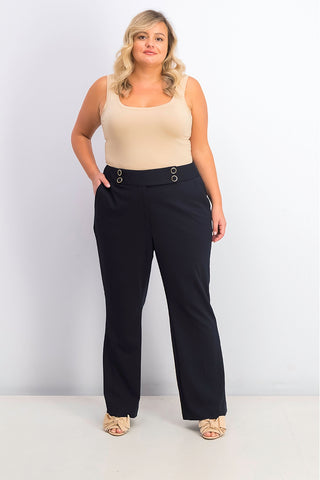 Calça social plus size com detalhe de botão Calvin Klein feminina, azul, tamanho 16W