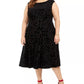 Vestido de festa feminino Tommy Hilfiger de veludo floral, sem mangas, decote redondo, midi, estilo flare, preto, tamanho 18W