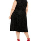 Vestido de festa feminino Tommy Hilfiger de veludo floral, sem mangas, decote redondo, midi, estilo flare, preto, tamanho 18W