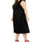 Vestido de festa feminino Tommy Hilfiger de veludo floral, sem mangas, decote redondo, midi, estilo flare, preto, tamanho 18W